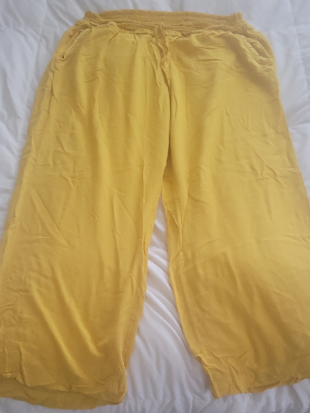 Yellow Elastic Waist Wide Leg Pants